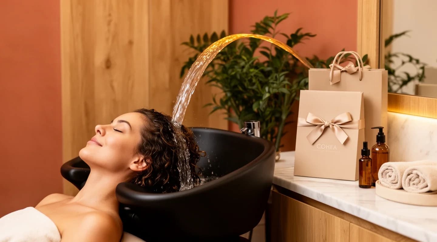 Gratis CASCADE-verzorging (een waterval van lauw water over je haar om te ontspannen en te hydrateren).